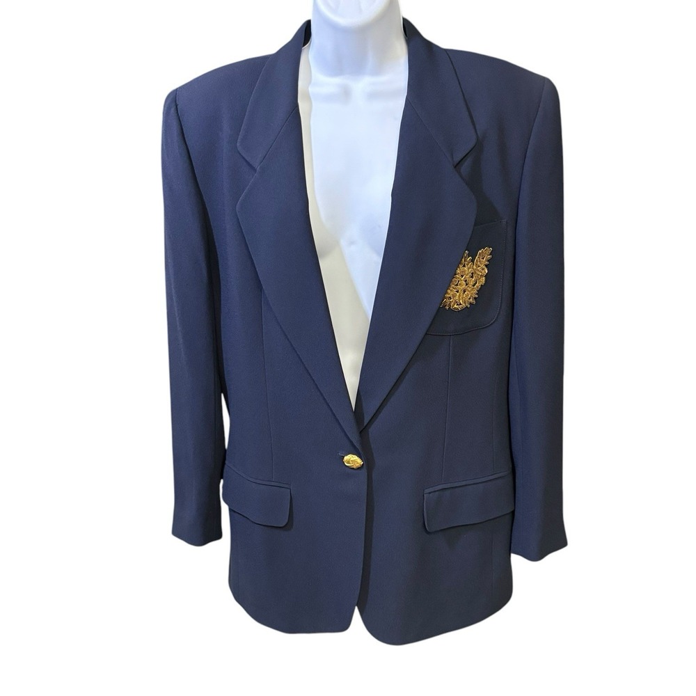 Escada Margaretha Ley Wool 1 Button Navy Blue Blazer Jacket Gold‎ Sz 34 US 4